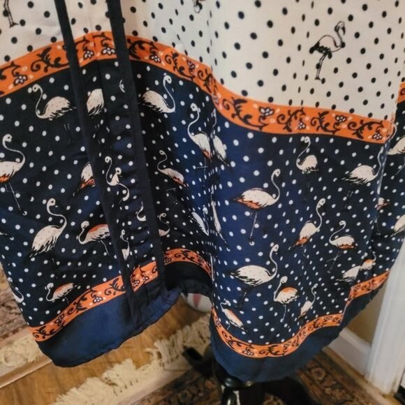 Modcloth XL Dress bird birds blue beach flamingo flamingos polka dot - Picture 6 of 11